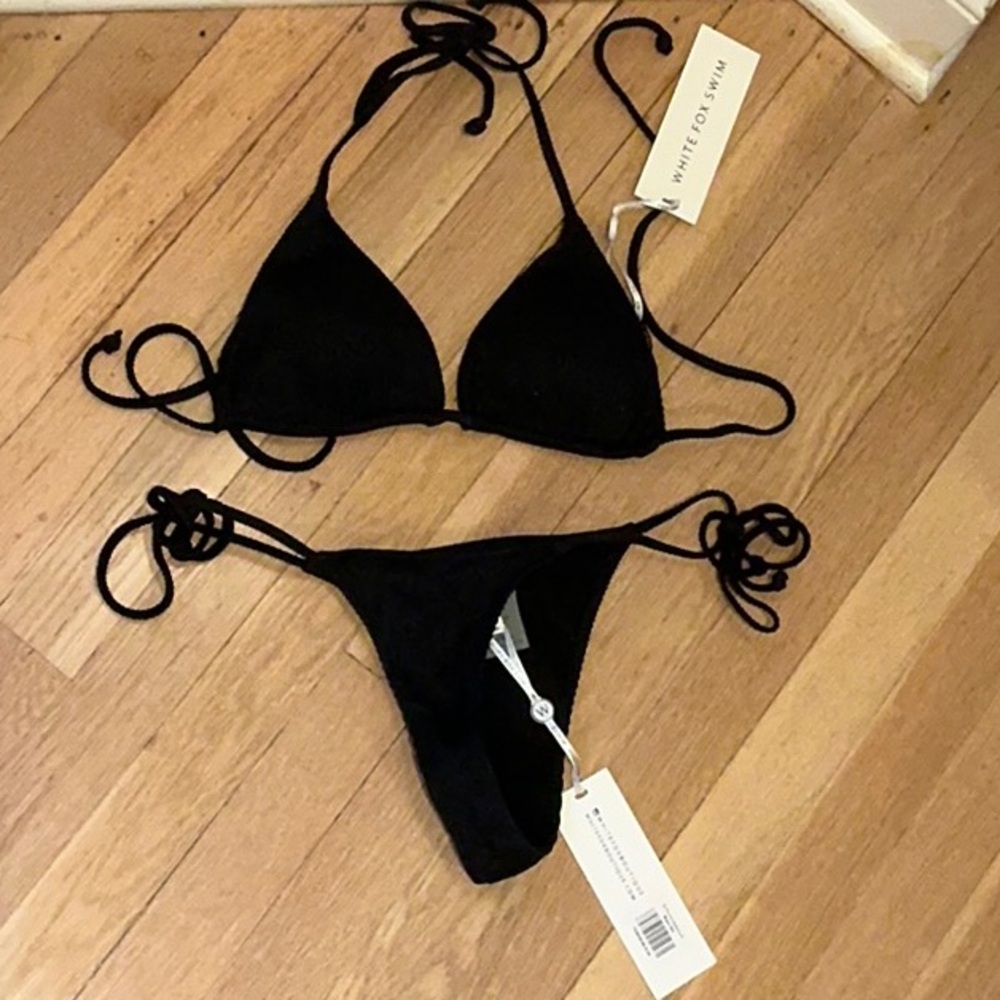 White Fox Boutique Black Ribbed Bikini Top and Bottom